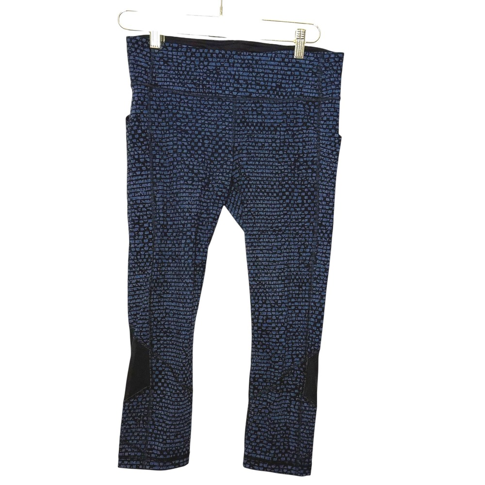 Lululemon Women's Size 8 Crop Leggings Blue Black Pattern Activewear Athleisure